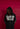 Person wearing a black applique hoodie with text on a pink background